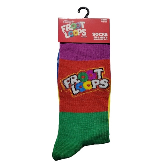3/$20 Kelloggs Froot Loops Crew Crazy Socks Mens Womens Red Green Unique Fun - Picture 2 of 5